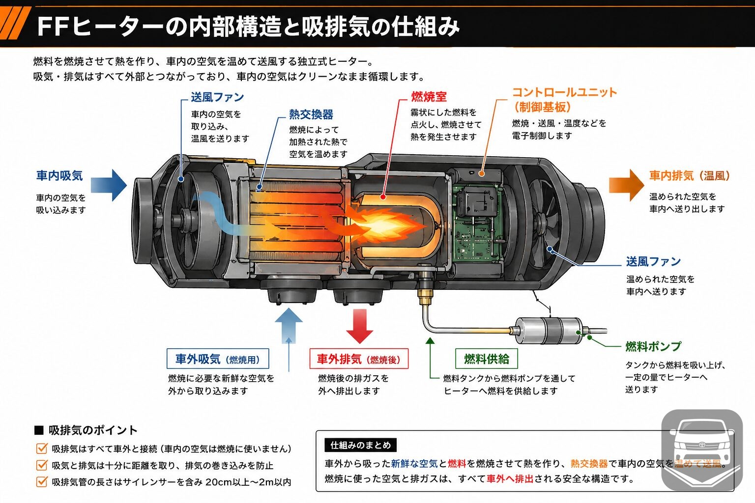 FFヒーターの内部構造と吸排気の仕組み